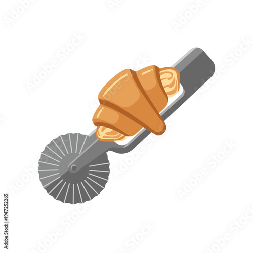 Croissant cutter tool for baking pastries, showing a golden croissant being formed.