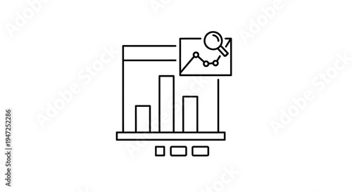 Business analytics graph with magnifying glass and data chart, financial report concept
