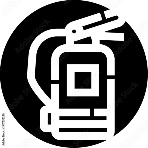 Fire extinguisher icon presenting essential safety equipment for emergency situations, symbolizing protection, readiness, and hazardous control in a black and white graphic design