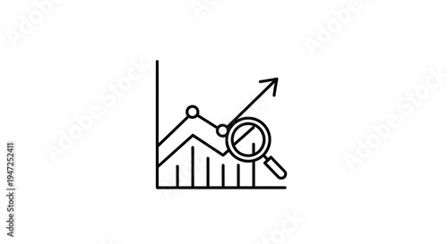 Business Growth Chart with Magnifying Glass Icon, Analyzing Financial Data and Trends