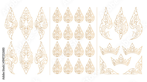 Thai traditional art pattern line vector collection for decoration