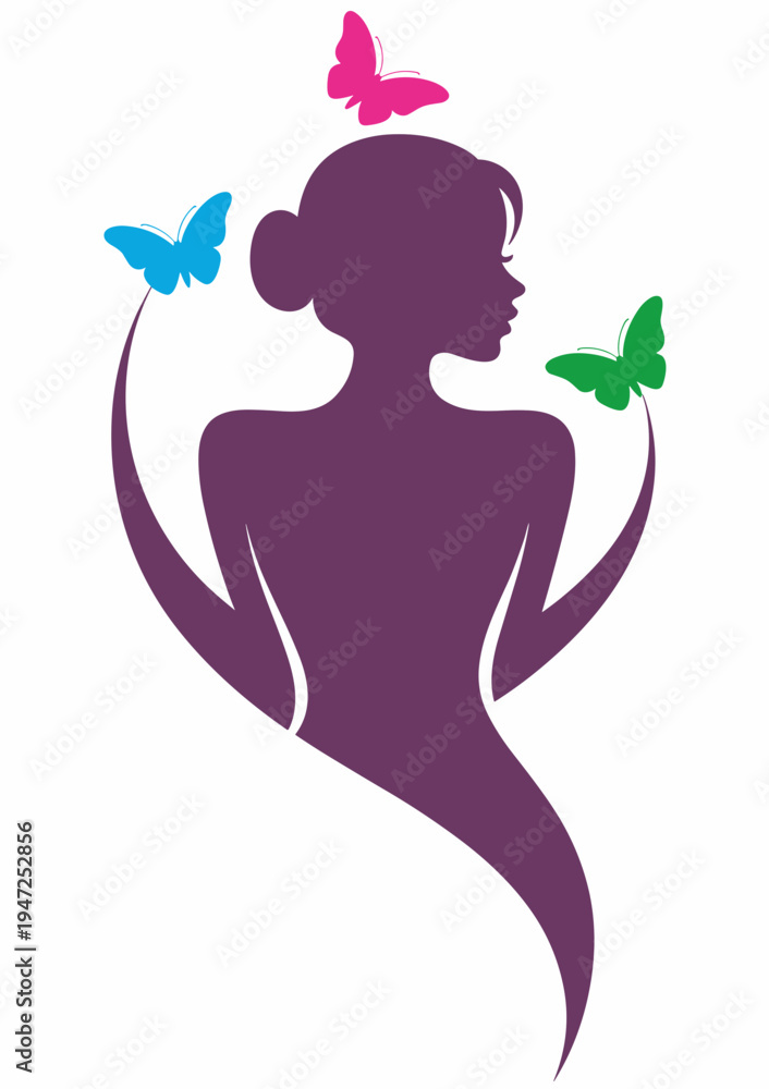 Obraz premium Beauty Woman Logo Vector – Female Silhouette, Butterfly, Spa, Salon, Cosmetic, Fashion Logo Design