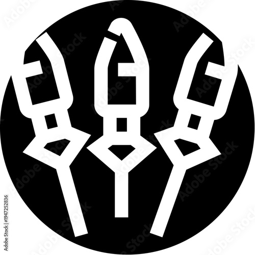 Three stylized skewers or shashlik on sticks standing upright, forming a clean and modern icon for food, barbecue, restaurant menus, or snack concepts against a black circular backdrop