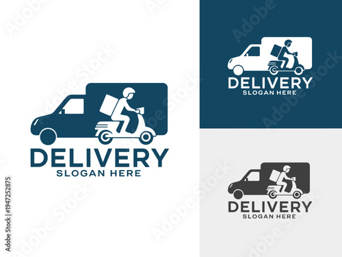 Delivery Logo Vector – Fast Courier, Shipping Service, Scooter Delivery, Logistics Company Badge Set