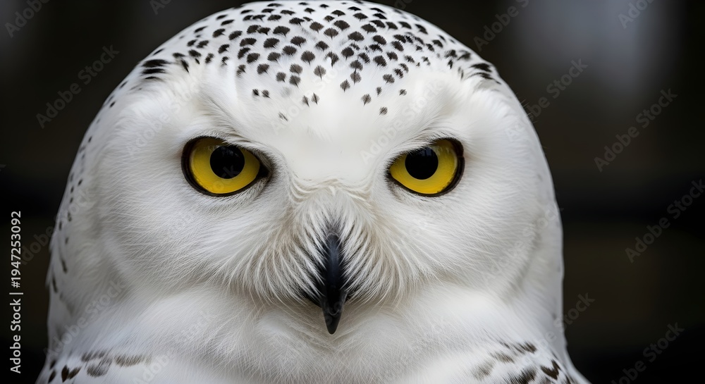 Obraz premium Snowy Owl Face with Intense Yellow Eyes Close-up