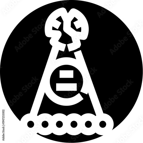 Abstract circular icon showing a balanced brain linked by a chain, symbolizing mental health, cognitive balance, emotional stability, therapy, and psychological wellbeing