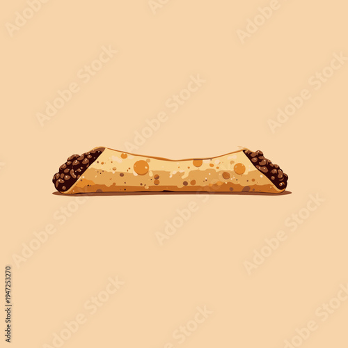 Minimalist Illustration of a Cannoli with Crisp Golden Shell and Chocolate-Chip Filling on a Soft Beige Background Showcasing Elegant and Simple Dessert Aesthetic