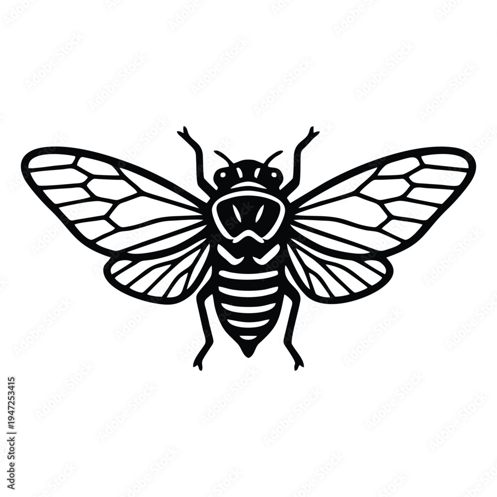Fototapeta premium Cicada Insect Line Icon: Minimalist Beetle Outline for Entomology, Summer Nature, Cicada Brood, Forest Wildlife, and Outdoor Adventure Vector Illustration