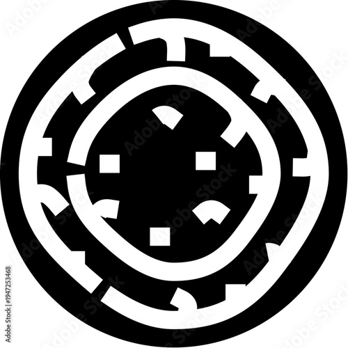 Abstract pizza top view icon presenting a round food item with stylized crust and toppings, offering a modern illustration of fast food and unhealthy nutrition