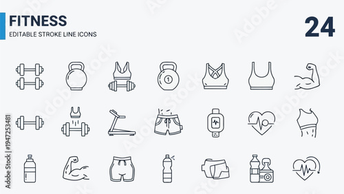 Collection of diverse fitness and exercise icons representing various physical activities Vector