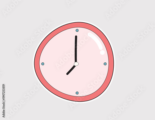 Clock vector sticker in coral pink. Perfect for time management apps, schedule icons, daily routine planning, and deadline reminders in educational designs