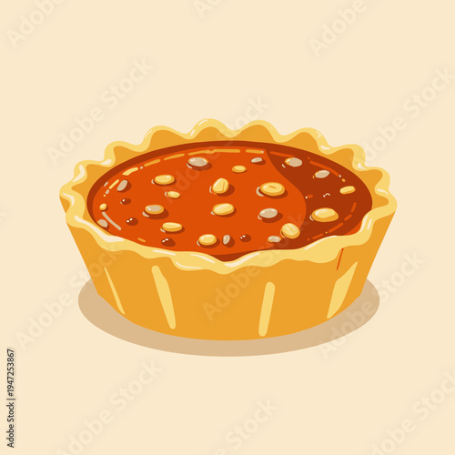 Detailed Illustration of a Delicious Caramel Tart with Colorful Toppings Showcasing a Golden Crust and a Vibrant Array of Nuts and Edible Decorations