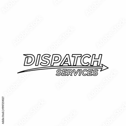 Black and white 'DISPATCH SERVICES' text logo with an arrow, ideal for logistics, delivery, and transportation company branding or website design vector