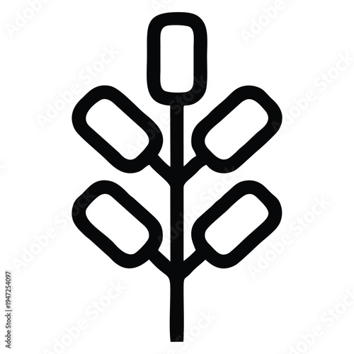 Wheat Grain Line Icon: Minimalist Cereal Plant Outline for Agriculture, Organic Farming, Gluten Free Food, Bakery Symbol, and Autumn Harvest Vector Illustration