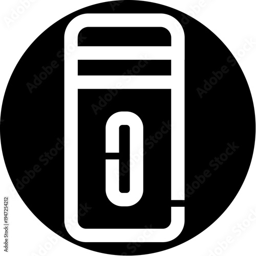 Computer tower representing a digital database server and technological machine, illustrating a minimalist icon for data processing and information storage