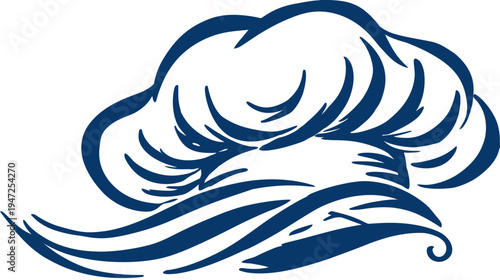 A stylized illustration of a chef's hat and mustache in shades of blue