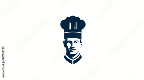 A silhouette of a chef's face, wearing a tall hat, displayed on a clean white background