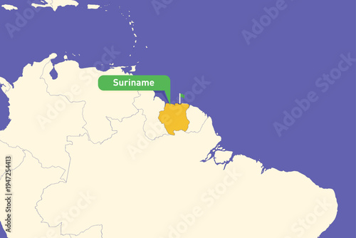 Foto Highlighted infographic map illustration of Suriname, ideal for education, travel guides, and geography presentations