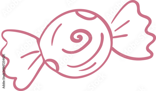 Simple doodle of a pink wrapped candy, isolated on white background