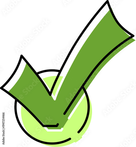Green check mark icon indicating approval, confirmation, and task completion, symbolizing successful outcome, agreement, and correctness against a clean white background