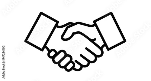 Two hands shaking in agreement a simple line art silhouette