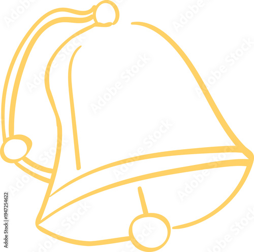 Simple yellow jingle bell line art illustration. A festive holiday icon isolated on a white background.