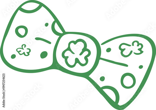 St. Patrick's Day green bow tie with shamrocks, hand-drawn vector illustration