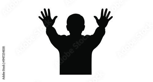 A person with arms raised in a celebratory pose silhouette