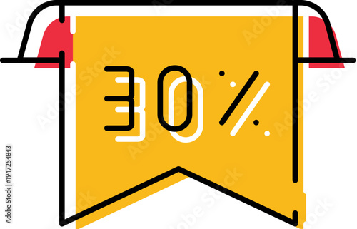 Yellow banner displaying a thirty percent numerical value with a percentage sign, symbolizing savings and promotional offers in e commerce and retail environments