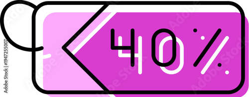 Price tag icon graphic with 40 percent discount, symbolizing a special sale opportunity, promotion, coupon, offer, shopping markdown, or retail event for customers