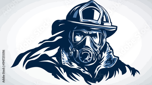 A stylized illustration features a person in firefighting gear, primarily navy and lighter shades