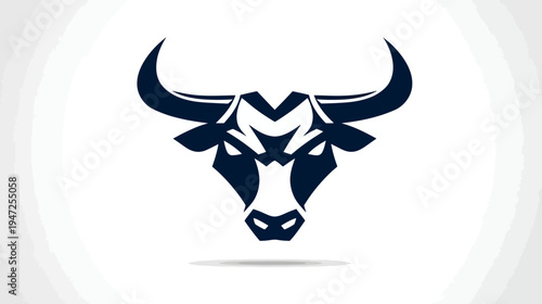A stylized illustration features a bull's head in dark blue against a white background with a subtle shadow