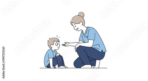 Caring nurse comforting a sad child, offering support and understanding