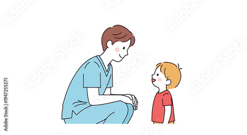 Caring nurse talking to a happy child, medical support, healthcare, trust, communication