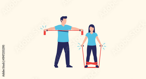 Couple exercising with resistance bands for a healthy lifestyle and fitness