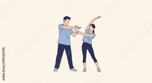 Couple stretching together, fitness, healthy lifestyle, indoor exercise, teamwork, wellness