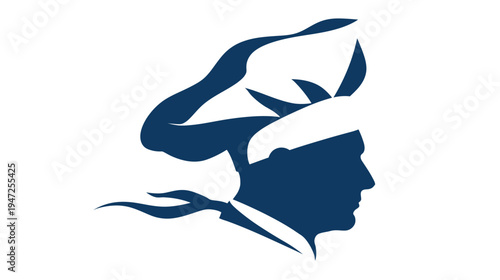 A side silhouette of a person wearing a chef's hat and uniform. Simple, clean, and elegant design