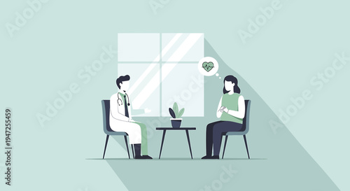 Doctor and patient in consultation room, discussing health and well-being