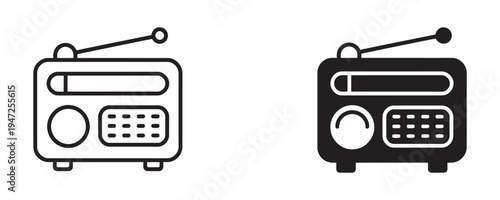 Retro Radio Icon Set, line, glyph, outline, filled, vector, old, antenna, linear, pictogram, symbol, logo, vintage, broadcast, audio, device, communication, media, technology, illustration