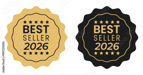 Best Seller 2026 Gold and Black Badge Set - Premium Quality Seal and Star Rating Vector Graphics