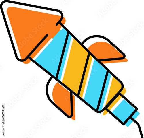 Firework rocket illustrating celebration, holiday, and festive events with its bright colors and simple outline design, ready for a playful pyrotechnic display