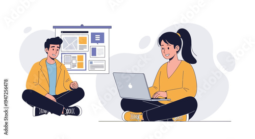 Teamwork and collaboration: people working together on a project, planning and design