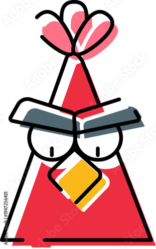 Red bird character with a cartoon style and angry expression, featuring thick outlines and simple shapes for a video game or mobile application design element