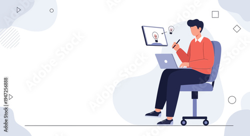 Creative designer working on laptop, tablet, generating ideas, innovation concept