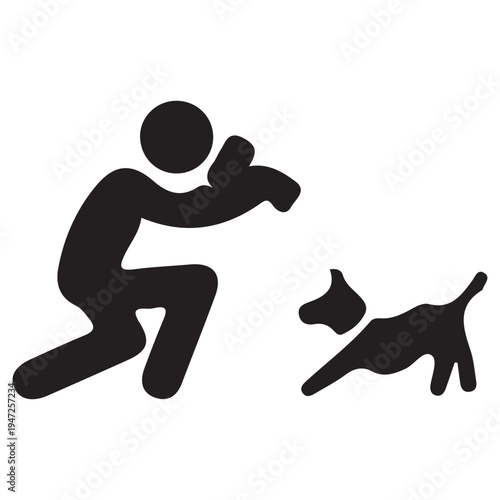 Black Silhouette Vector Icon of Photographer and Pet Dog on White