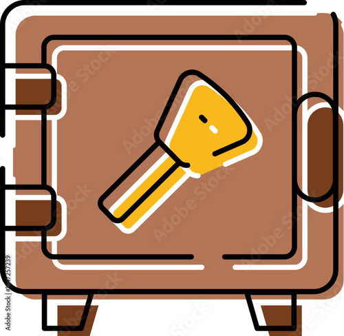 Security safe box securing important documents and valuable objects, illustrating concepts of safety, privacy, storage, banking, finance, and wealth protection with a key