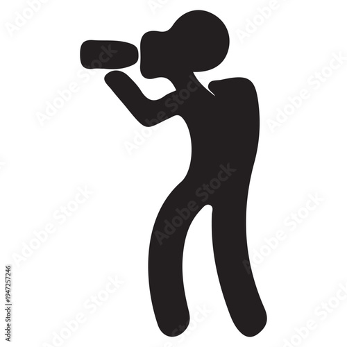 Minimalist Black Silhouette Figure Holding Device on Clean White Background