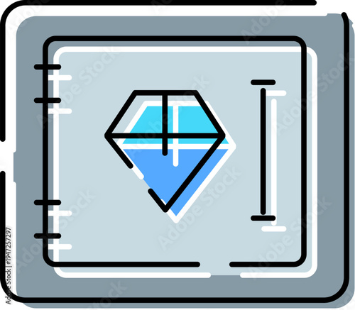 Diamond gem design diagram illustrating precision engineering, valuable stone dimensions, and precious jewelry making process with technical specification lines