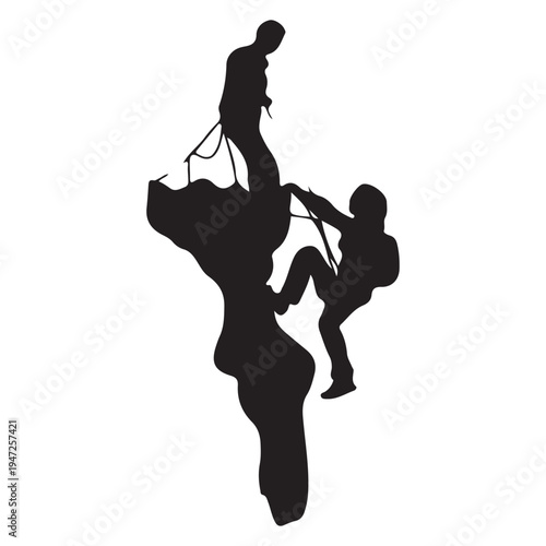 Black and White Silhouette Vector Illustration of Two Rock Climbers