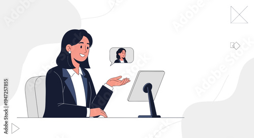Businesswoman in video call, remote work, online meeting, communication, technology